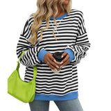Women's Colorful Striped Crew Neck Loose Sweatshirts