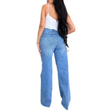 Women's Ripped Casual High Waisted Wide Leg Distressed Jeans