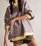 Women's Solid Color Round Neck Slit Loose Activewear Tops