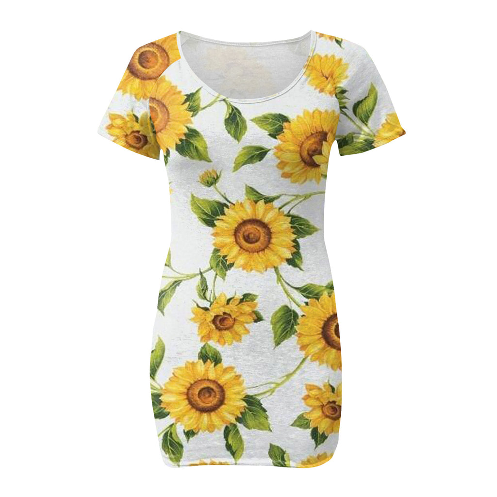 Women's Sexy Slim-Fit Solid Color Printed Short-Sleeved Dresses