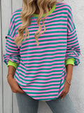 Women's Colorful Striped Crew Neck Loose Sweatshirts