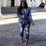 Women's Slim Fit Double-Breasted Denim Sets
