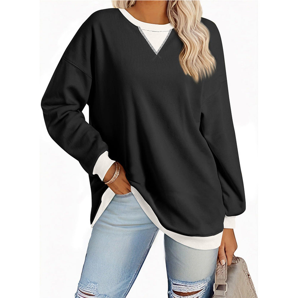 Women's Solid Color Round Neck Slit Loose Activewear Tops