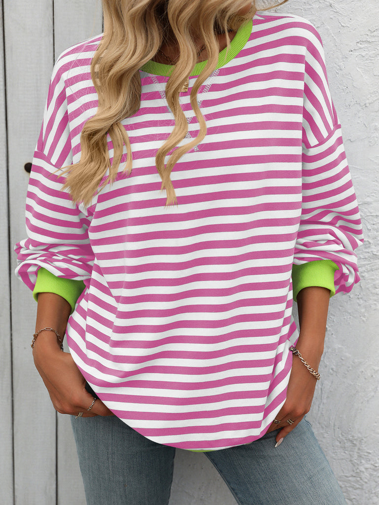 Women's Colorful Striped Crew Neck Loose Sweatshirts