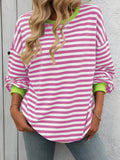Women's Colorful Striped Crew Neck Loose Sweatshirts