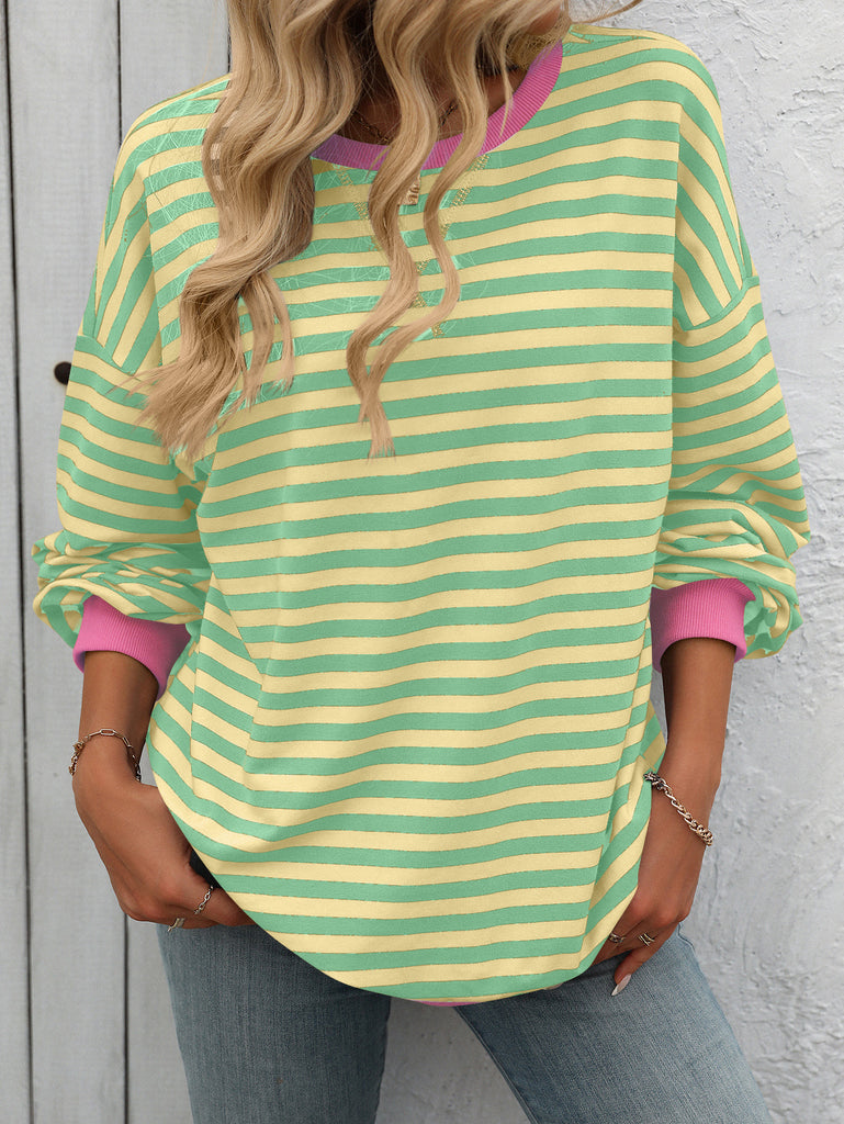 Women's Colorful Striped Crew Neck Loose Sweatshirts