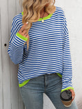 Women's Clothing Crew Neck Striped Contrasting Color Long-Sleeved Casual Sweater