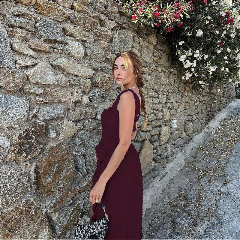 Women's Summer Hip Skirt Hot Girl Sexy High Slit Suspender Dresses