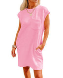 Women's Casual Sports Crew Neck Pocket Short Sleeve Loose Dress