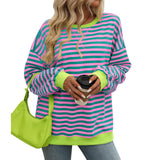 Women's Colorful Striped Crew Neck Loose Sweatshirts