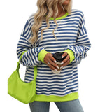 Women's Colorful Striped Crew Neck Loose Sweatshirts