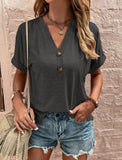 Women's Tops Solid Color Buttons Fashionable Short Sleeves
