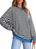 Women's Colorful Striped Crew Neck Loose Sweatshirts