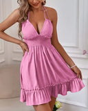 Women's Deep V Suspender Ruffled Edge Parallel Ruffled Backless Sexy Dresses