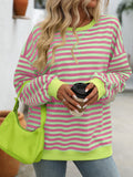 Women's Colorful Striped Crew Neck Loose Sweatshirts