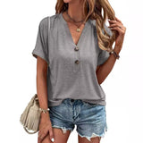 Women's Tops Solid Color Buttons Fashionable Short Sleeves
