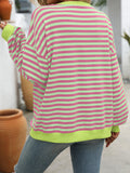 Women's Colorful Striped Crew Neck Loose Sweatshirts