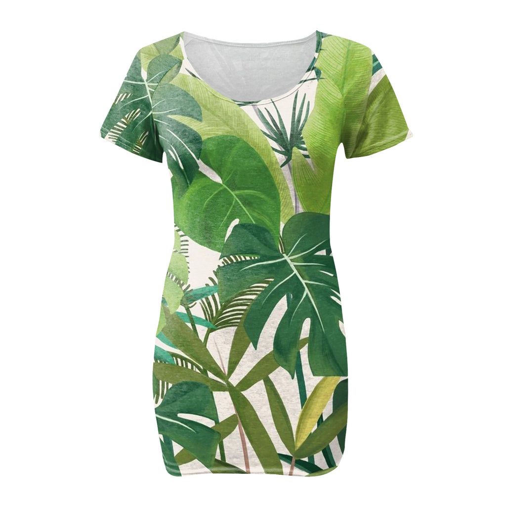 Women's Sexy Slim-Fit Solid Color Printed Short-Sleeved Dresses