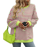 Women's Colorful Striped Crew Neck Loose Sweatshirts