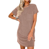 Women's Summer Casual Contrast Color Twist Striped Short Sleeve Pocket Dresses