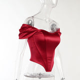 Women's Summer Fishbone Waist Tube Top Satin Off Shoulder Tops