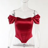 Women's Summer Fishbone Waist Tube Top Satin Off Shoulder Tops