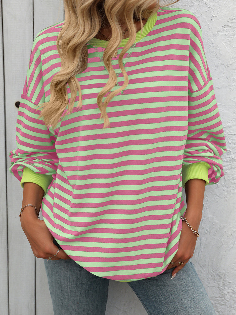 Women's Colorful Striped Crew Neck Loose Sweatshirts