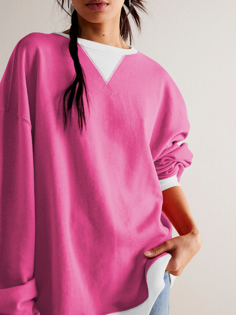 Women's Solid Color Round Neck Slit Loose Activewear Tops