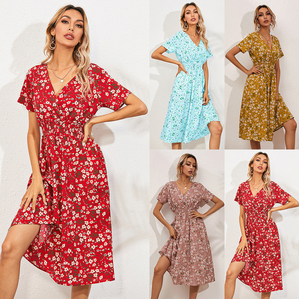 Women's Summer Floral Print Short Sleeve Dresses
