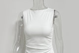 Women's Summer Sexy Fashion Round Neck Dress Pleated Hip-Wrapped Slim Slit Long Dresses