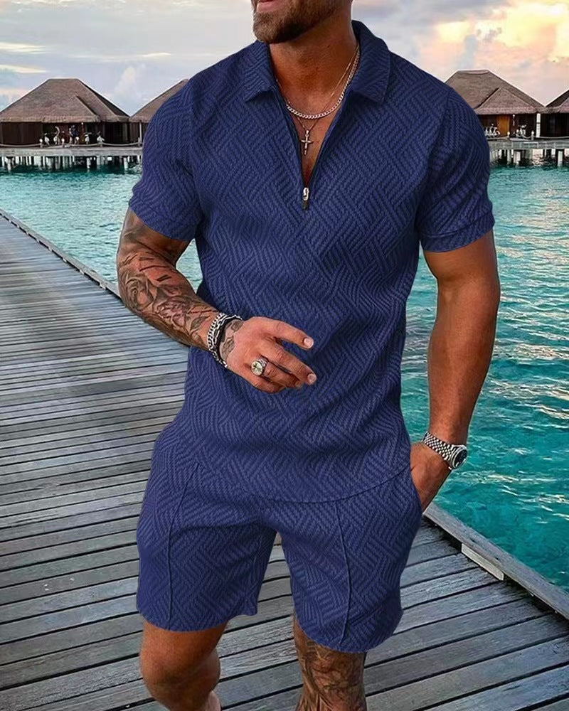 Men's Fashion Casual Suit Short Sleeve Polo Shirt