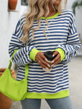 Women's Colorful Striped Crew Neck Loose Sweatshirts