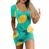 Women's Sexy Slim-Fit Solid Color Printed Short-Sleeved Dresses