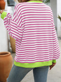 Women's Colorful Striped Crew Neck Loose Sweatshirts