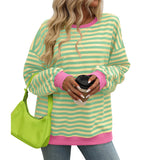 Women's Colorful Striped Crew Neck Loose Sweatshirts