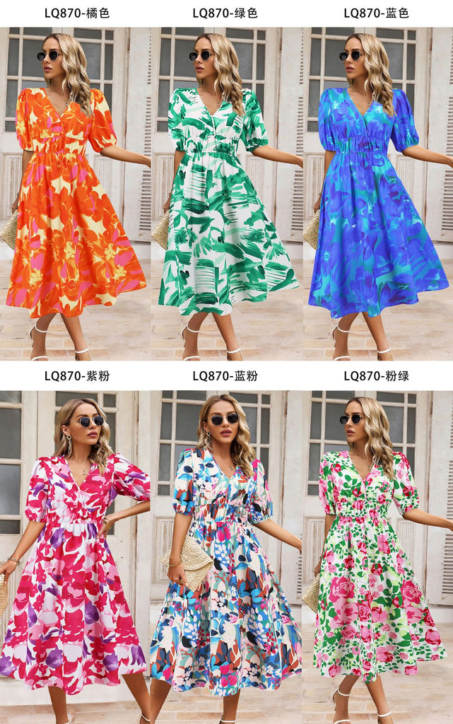 Women's V-neck Bohemian print Dresses
