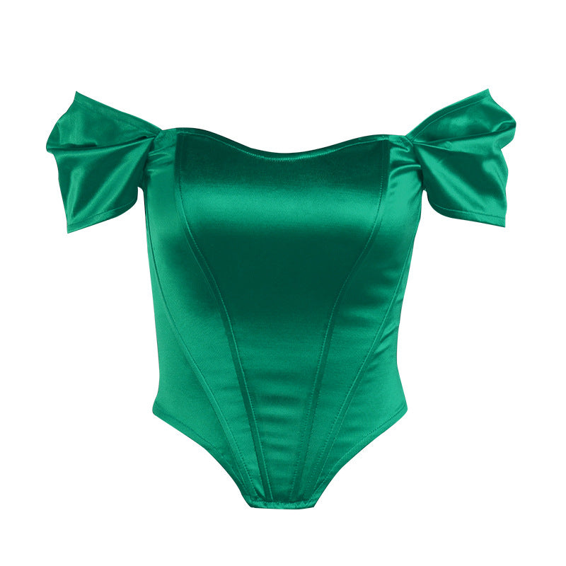 Women's Summer Fishbone Waist Tube Top Satin Off Shoulder Tops