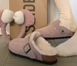 Kimemoda Women's Suede Thick-soled Fur Shoes Birkenstock Fur Slippers