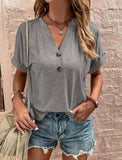 Women's Tops Solid Color Buttons Fashionable Short Sleeves