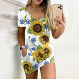Women's Sexy Slim-Fit Solid Color Printed Short-Sleeved Dresses