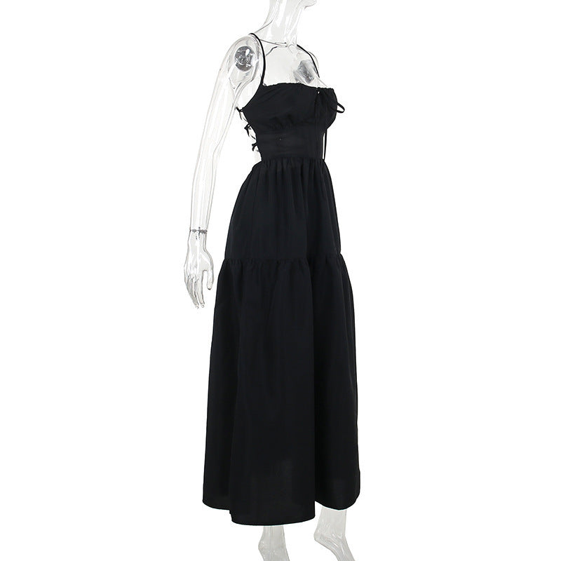 Women's Summer Tie Waist Dress Suspenders Backless A-Line Holiday Dresses