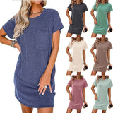 Women's Summer Casual Contrast Color Twist Striped Short Sleeve Pocket Dresses