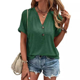 Women's Tops Solid Color Buttons Fashionable Short Sleeves