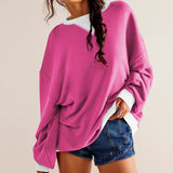 Women's Solid Color Round Neck Slit Loose Activewear Tops