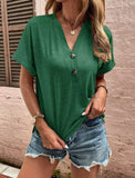 Women's Tops Solid Color Buttons Fashionable Short Sleeves
