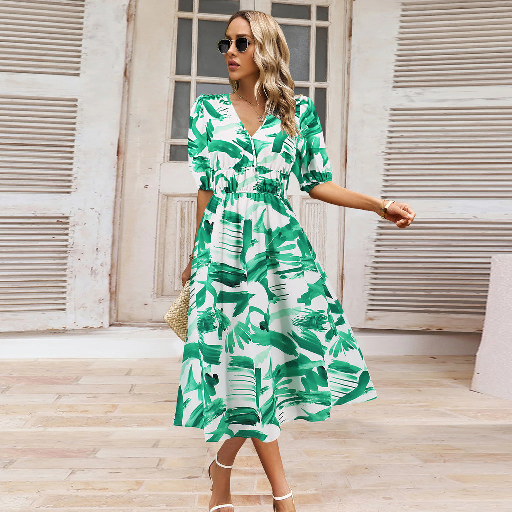 Women's V-neck Bohemian print Dresses