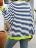 Women's Colorful Striped Crew Neck Loose Sweatshirts