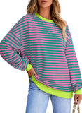 Women's Colorful Striped Crew Neck Loose Sweatshirts
