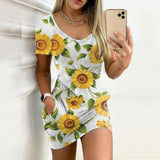 Women's Sexy Slim-Fit Solid Color Printed Short-Sleeved Dresses