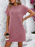 Women's Summer Casual Contrast Color Twist Striped Short Sleeve Pocket Dresses